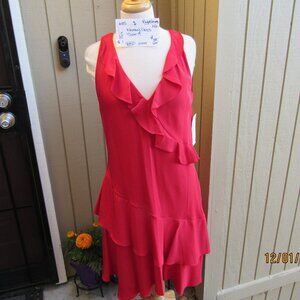 #635  NEW WOMAN'S RED CHIFFON DRESS BY RALPH LAUREN  (SIZE 14)
